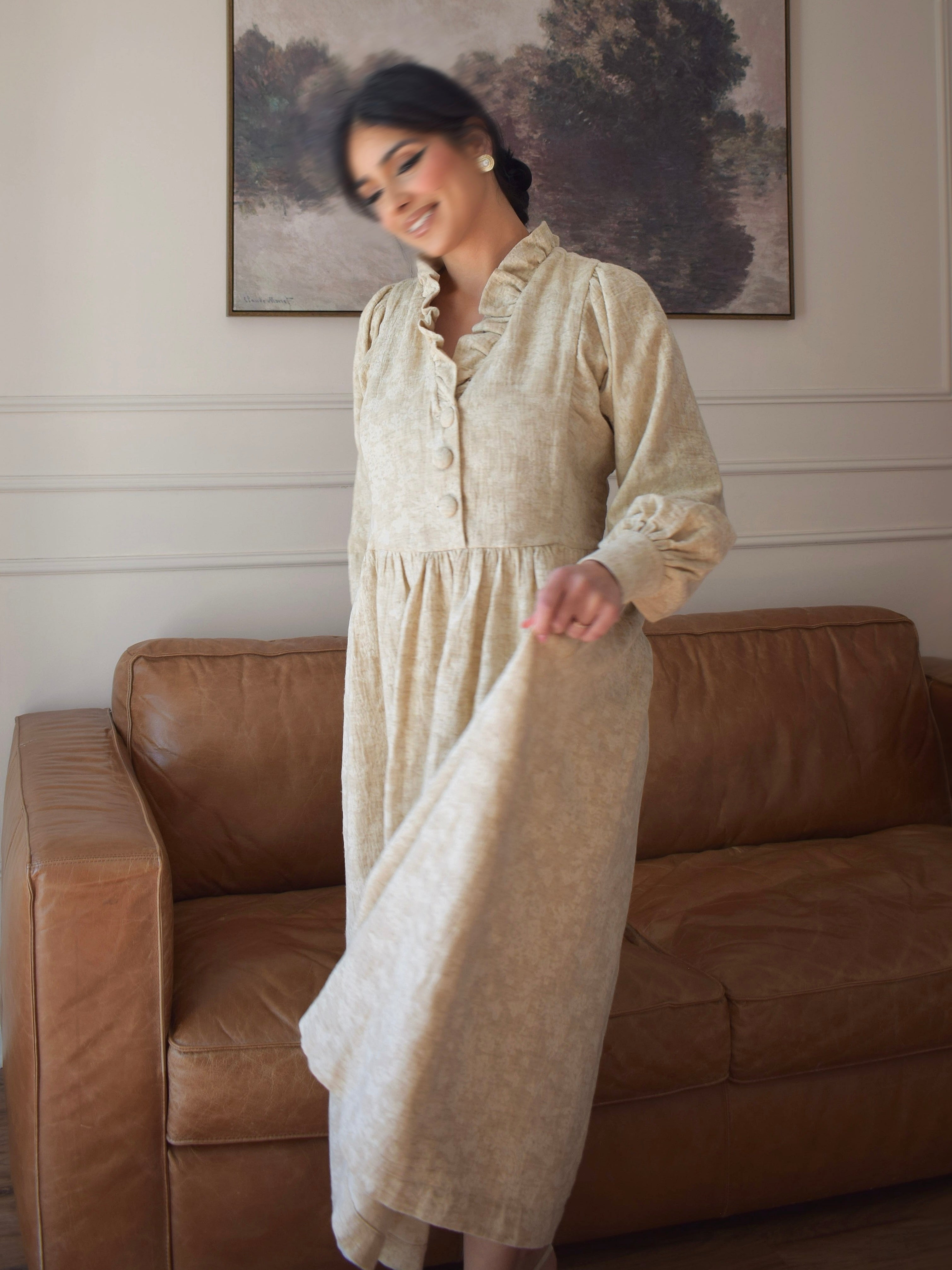 ÉLINE : Robe longue à col volanté