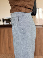Aurel - Pantalon droit en lin à chevrons