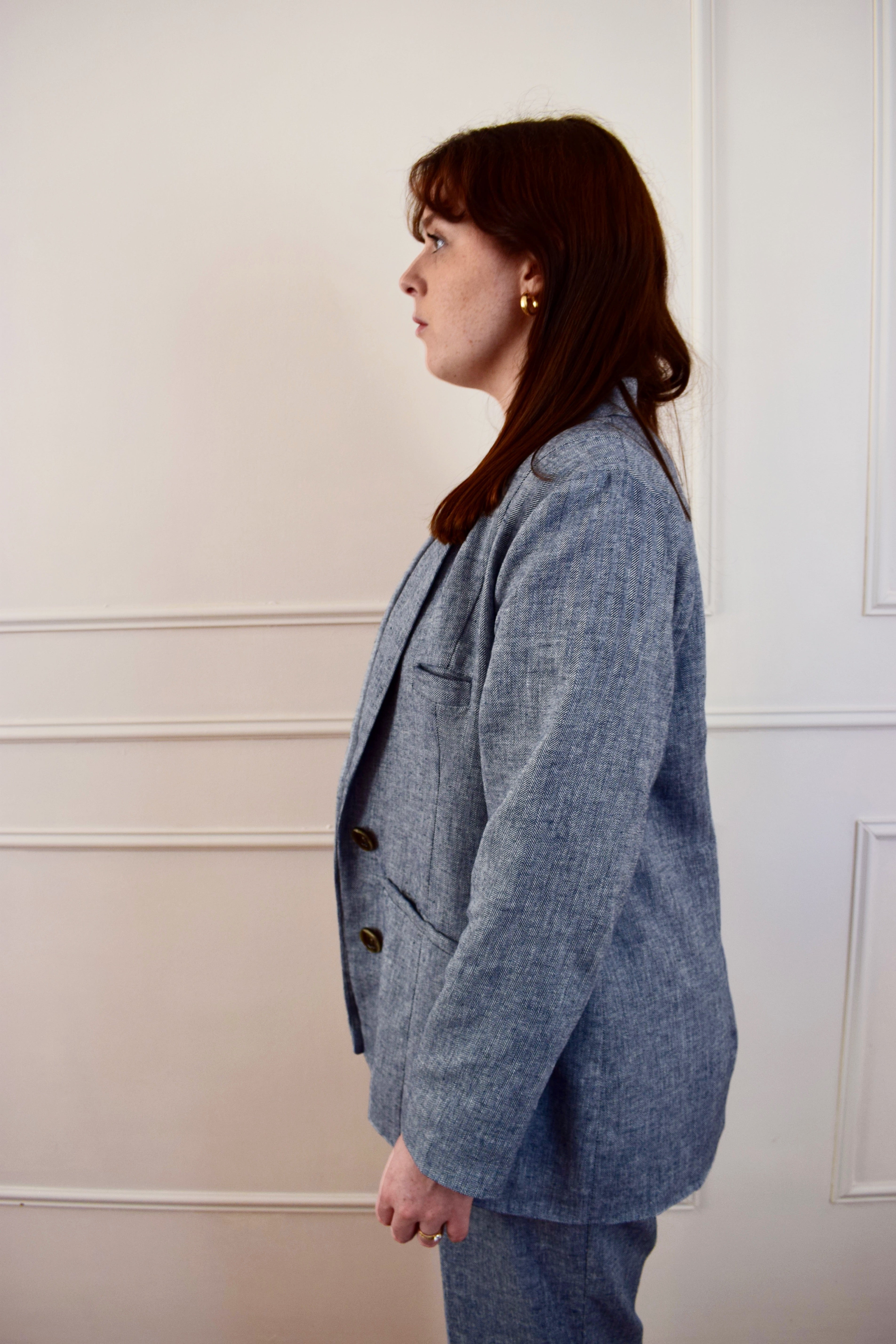 Aurel - Veste tailleur en lin à chevrons