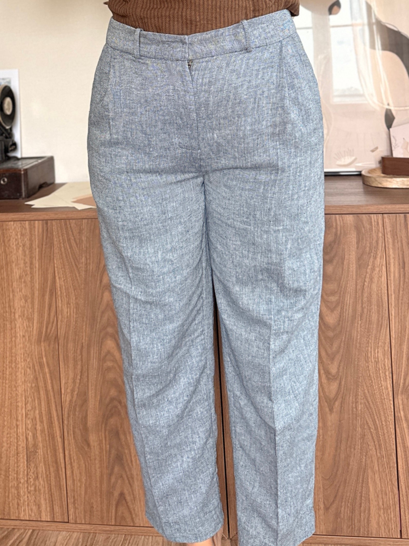Aurel - Pantalon droit en lin à chevrons