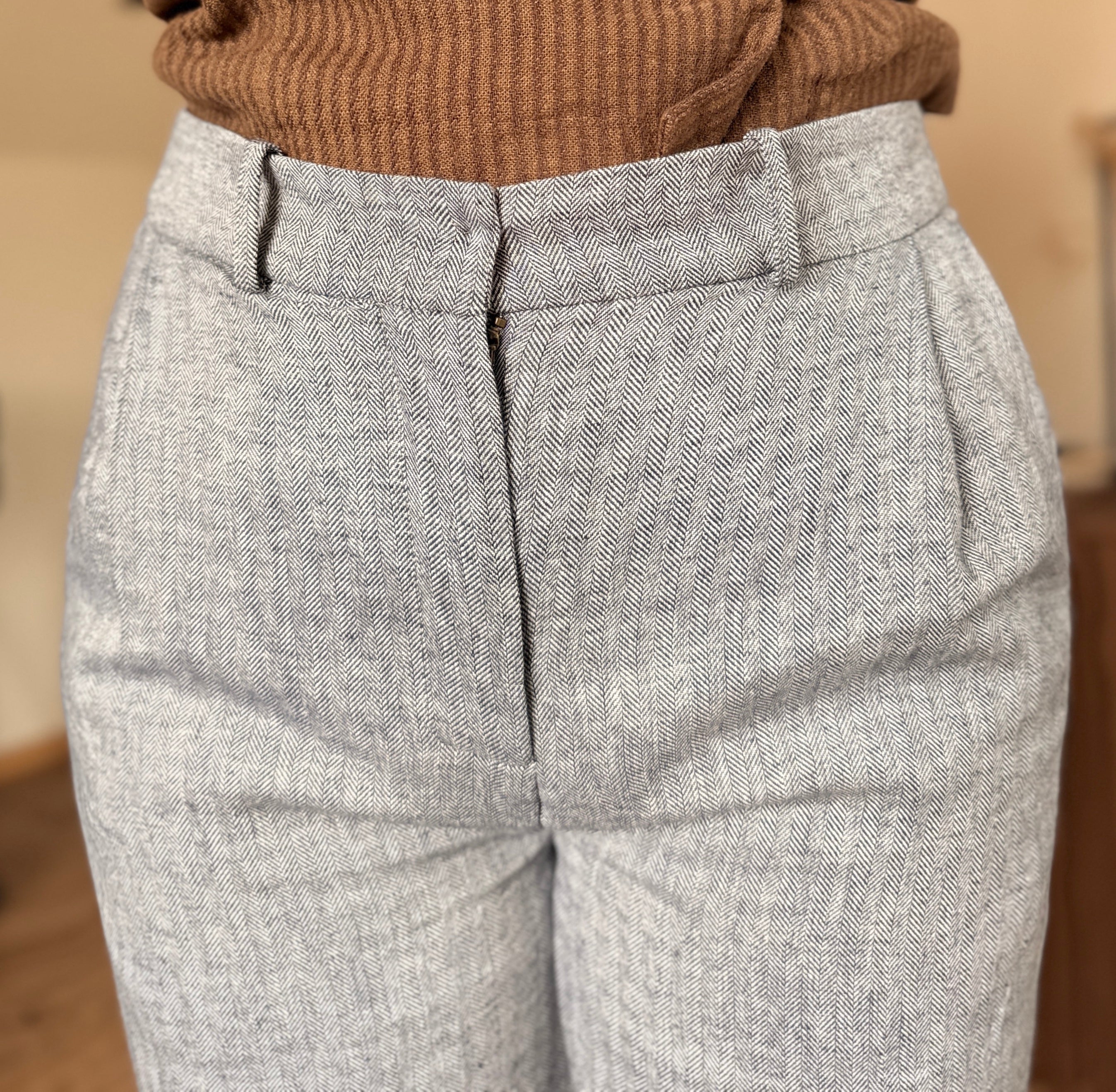 Aurel - Pantalon droit en lin à chevrons