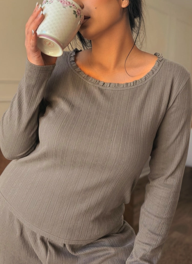 Nudea - Top à encolure dentelle pointelle